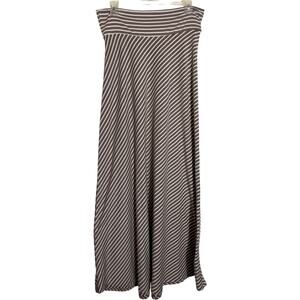 Hannah Brown White Stripe Maxi Skirt Small with Silver Metallic Thread A-Line